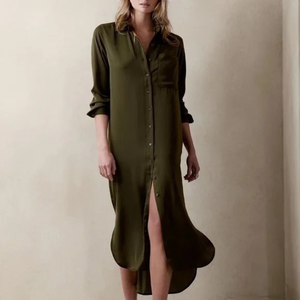 [NWT] Banana Republic Silky Maxi Shirtdress, M